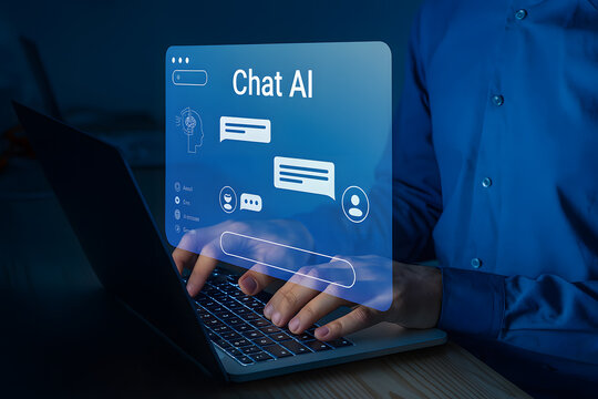User Operating Laptop with AI Chat Interface for Virtual Assistance and Machine Learning Support