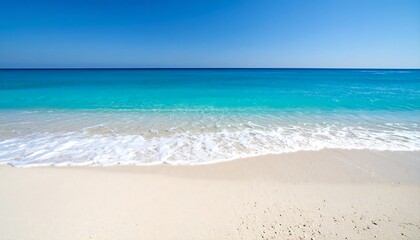 Obraz premium Tranquil seashore scene showcasing turquoise ocean waters and pristine sandy beach meeting under
