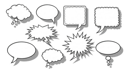 Comic book speech bubbles and cartoon thought balloons graphic set isolated PNG with Transparent Background