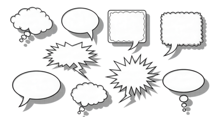 Comic book speech bubbles and cartoon thought balloons graphic set isolated PNG with Transparent Background
