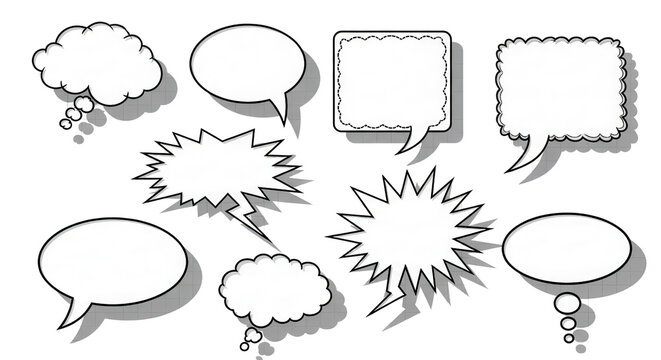 Comic book speech bubbles and cartoon thought balloons graphic set isolated PNG with Transparent Background