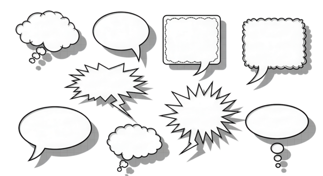 Comic book speech bubbles and cartoon thought balloons graphic set isolated PNG with Transparent Background
