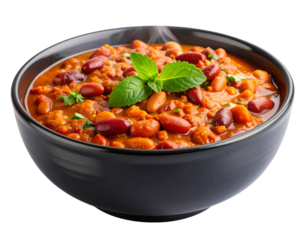  “Spicy Rajma Masala in Black Ceramic Bowl with Steam Effect, isolated PNG”.