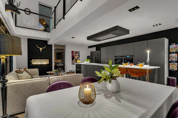 modern luxury dining room interior, 3d render