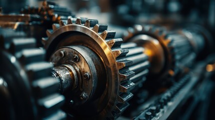 Close-Up View of Gears and Pistons in Heavy Machinery Operations