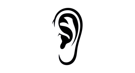 Human ear in black and white isolated PNG with Transparent Background