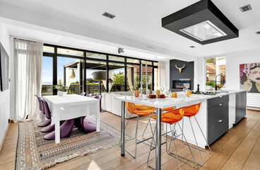 modern luxury dining room interior, 3d render