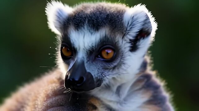Captivating Close Up of Lemur's Golden Eyes Against Blurred Green Backdrop