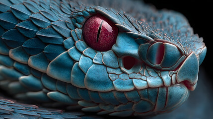 Blue viper snake close up with red eyes exotic reptile wildlife photography animal nature venomous snake