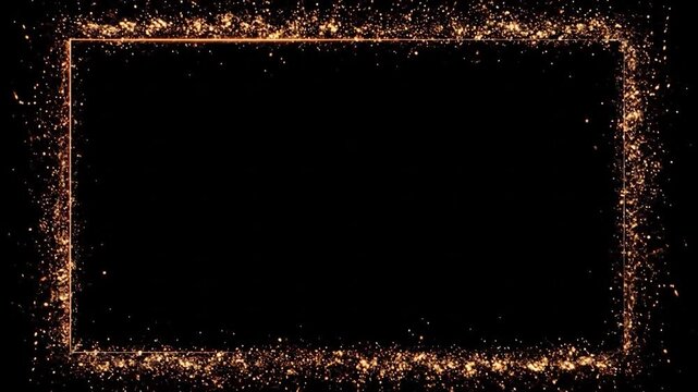 Glimmering golden rectangle frame on a black background