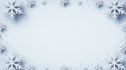 Delicate white snowflakes forming a festive border around a soft light blue empty space for text and design elements