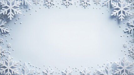 Elegant white snowflake border framing a blank copy space for winter holiday greetings and festive design elements