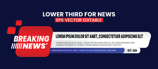 Lower third tv header, headline and news bars. Vector modern colorful red blue white. video title or television news bar isolated template.