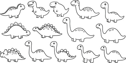 Cute dinosaur clipart collection – cartoon prehistoric animals for kids, coloring book pages, stickers, dino party or baby designs © CreativeArtist