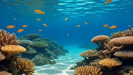 Underwater Tropical Coral with colorful sea fish. The world's marine life. Tropical colored seascape. Coral reef. Diving.