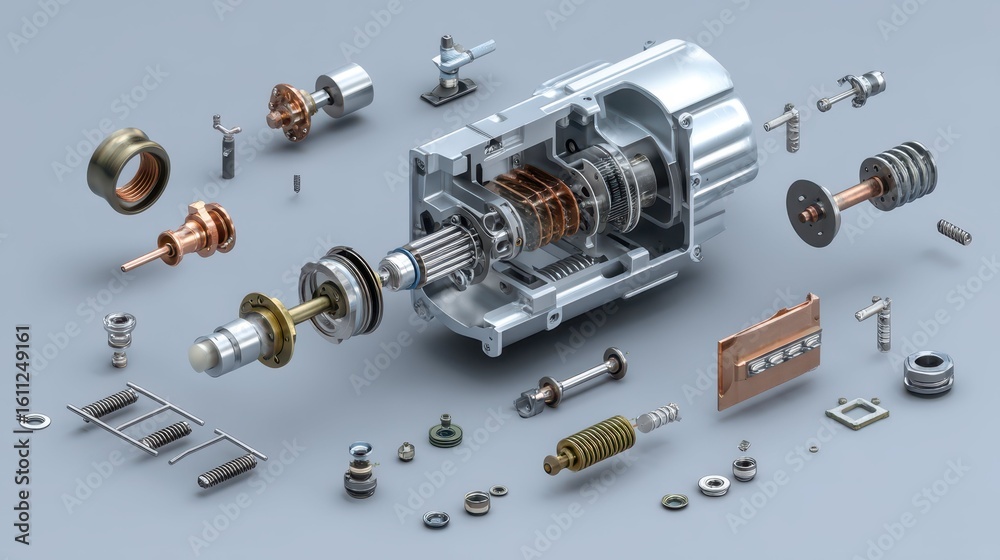 Poster exploded view diagram of compressor assembly for technical reference