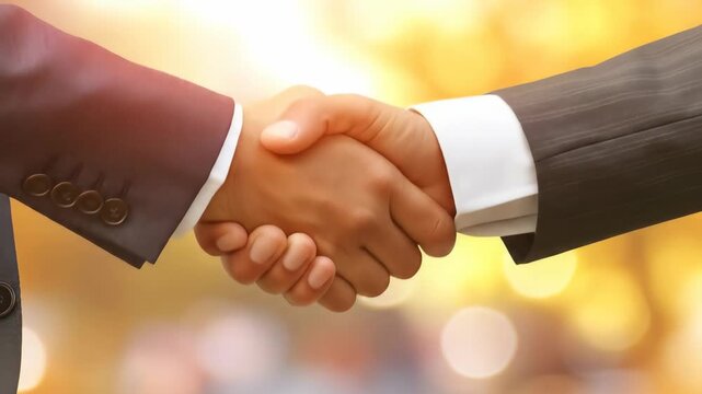 Business handshake with warm sunset bokeh. Partnership and trust concept.