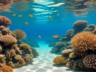 Underwater Tropical Coral with colorful sea fish. The world's marine life. Tropical colored seascape. Coral reef. Diving.