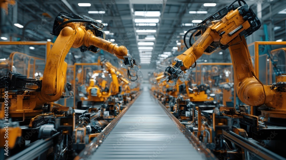 Poster robots in factory assembly line for robotic exoskeleton production