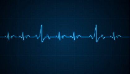 Emergency ekg monitoring. Blue glowing neon heart pulse. Heart beat. Electrocardiogram