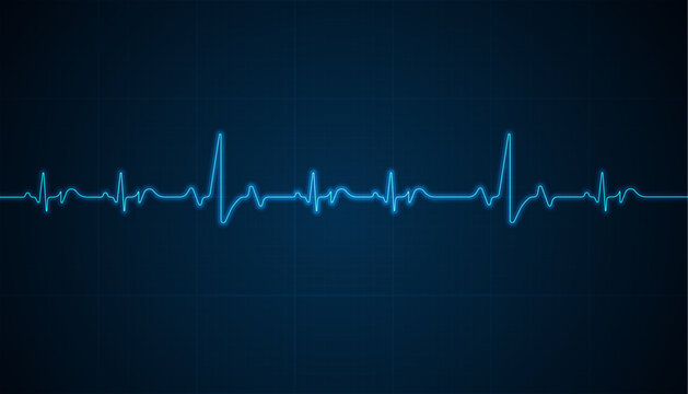 Emergency ekg monitoring. Blue glowing neon heart pulse. Heart beat. Electrocardiogram