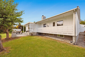 Modern luxury villa exterior in minimal scandinavian style, 3d render