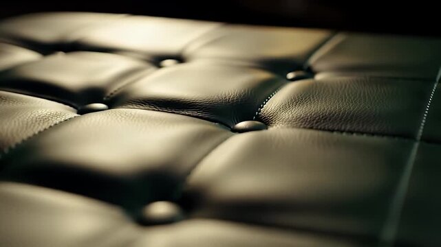 Dark Green Leather Stool Square Pattern Golden Light Close-Up Fine Detail