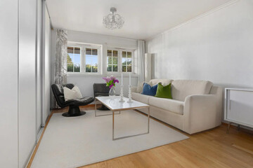 Modern luxury apartment interior in minimal scandinavian style, 3d rendering