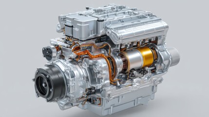 High Tech Electric Vehicle Engine with Detailed Cross-Section View