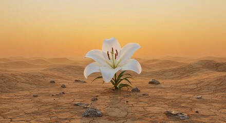 White lily in desert landscape