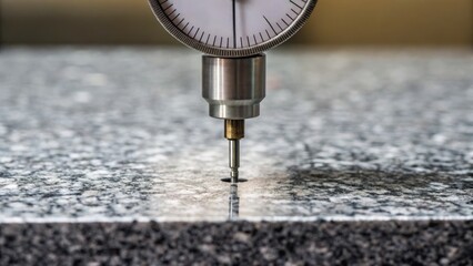 Precision measuring tool inspecting a surface, showcasing detailed engineering and quality control in a professional setting.