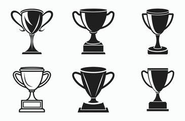 Trophy cup silhouette set, award prize icon, victory symbol vector, gold trophy cup vector icon illustration 