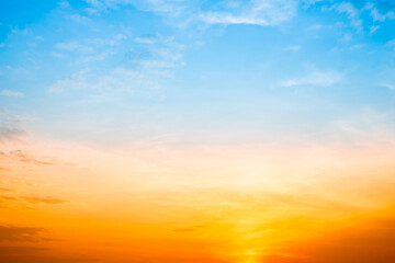 Beautiful , luxury soft gradient orange gold clouds and sunlight on the blue sky perfect for the background, take in evening,Twilight, Large size, high definition landscape photo