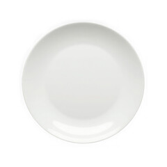 Photo of a clean white ceramic plate, isolated on a plain transparent background, ready for serving a meal