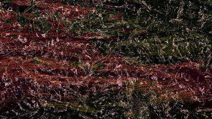 Dark, abstract background with red and green tones and intricate white, vein-like patterns, creating a textured, organic, or digital art feel. Digitally generated image.