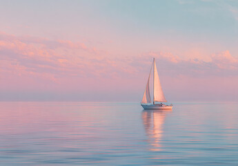 Fototapeta premium Sailboat on tranquil sea under clear sky