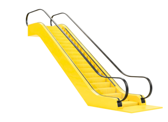 Bright yellow escalator moving up isolated on transparent background