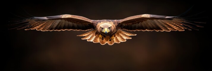 Majestic eagle in mid-flight against dark background