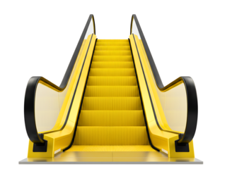 Bright yellow escalator moving up isolated on transparent background