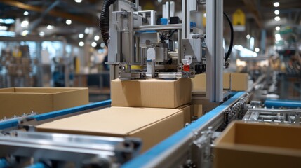 Fototapeta premium Automatic Packaging Line for Efficient Box Sealing Machinery