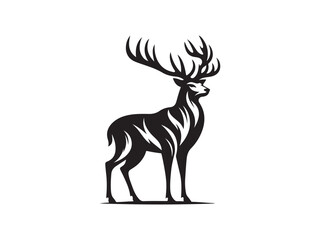 Black and White Vector Illustration of a Deer in Minimal Style silhouette