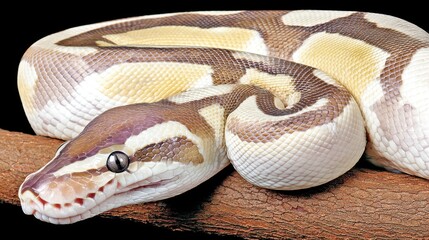 Obraz premium Python snake coiled on branch captivating wildlife portrait studio setting close-up view nature's beauty