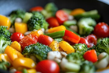 Healthy Fresh Vegetables Cooking in Pan with Natural Light