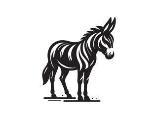 Black and White Vector Illustration of a Donkey in Minimal Style silhouette