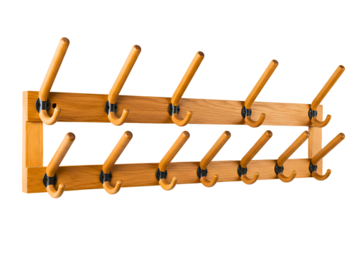 Wooden coat rack with three hooks isolated on transparent background - Powered by Adobe