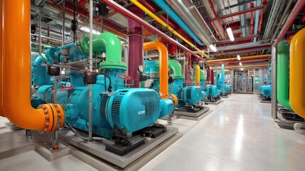 Naklejka premium Advanced Refrigeration Compressor System in a Supermarket Facility