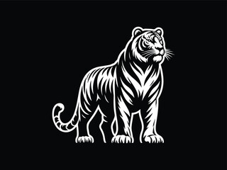 Black and White Vector Illustration of a Tiger in Minimal Style
