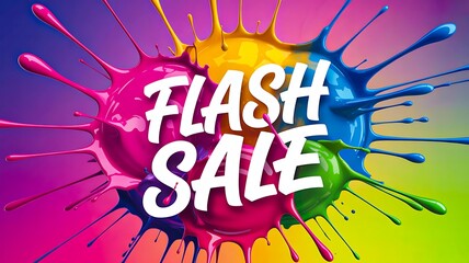 Color splash flash sale banner design with vibrant paint drops background