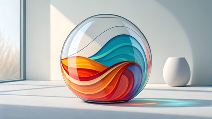 Abstract minimalist design, colorful glass shape, 3d render.