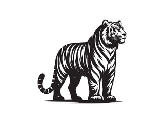 Black and White Vector Illustration of a Tiger in Minimal Style